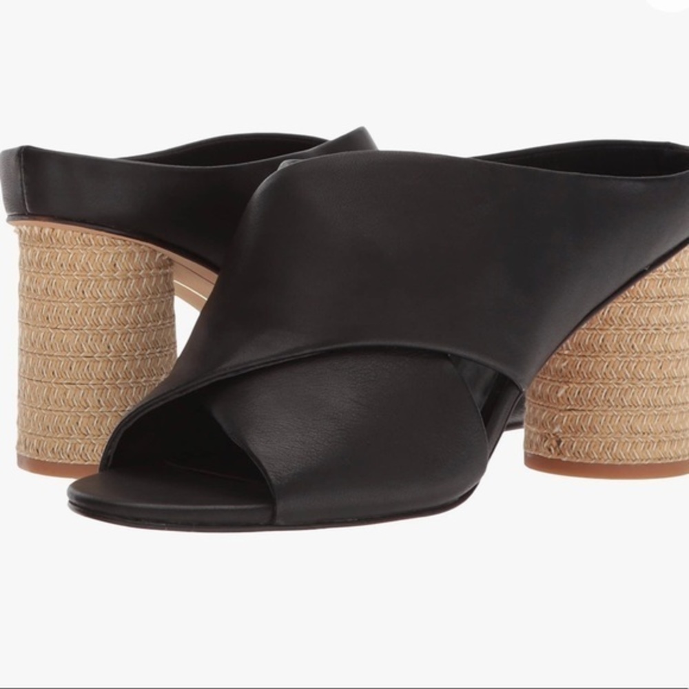 Dolce Vita sandal black leather Criss cross Javi Heeled Sandal Braided raffia